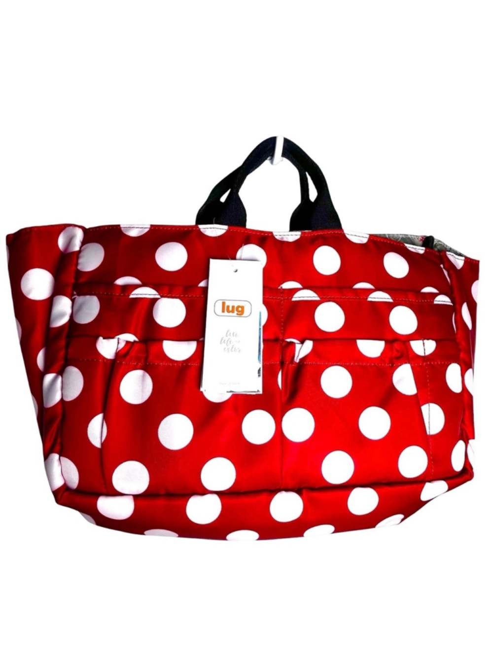 Lug Chariot Medium Tote Organizer Bag Red White Polka Dot NWT